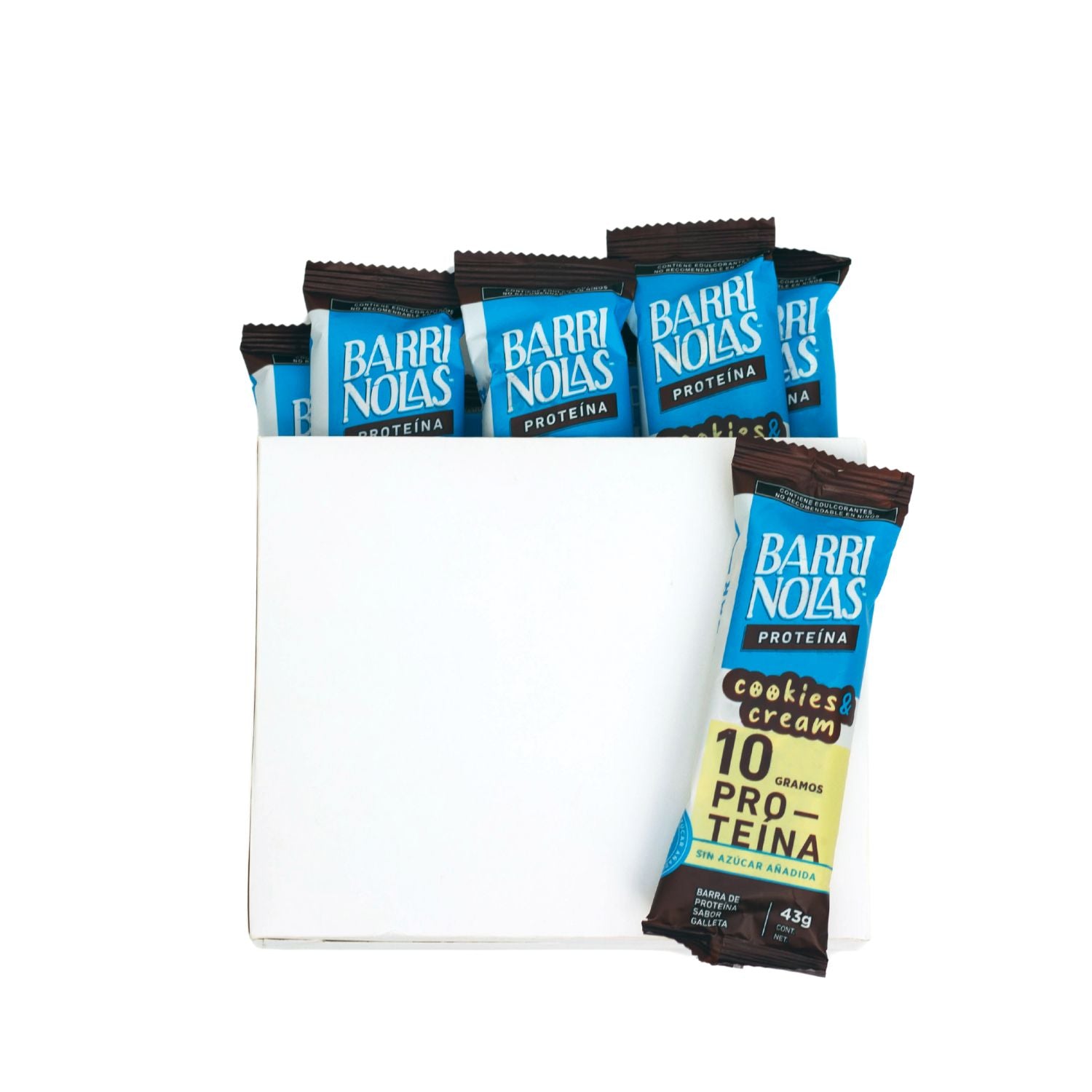 PAQUETE DE DISTRIBUIDORES CON 8 BARRINOLAS PROTEÍNA COOKIES & CREAM