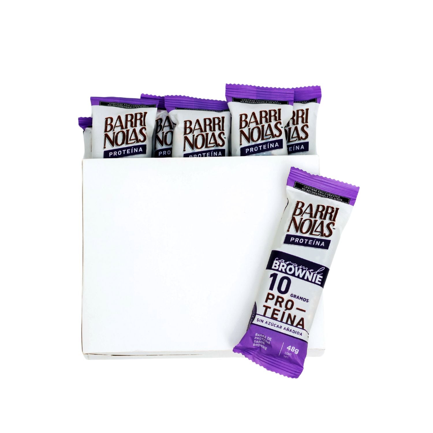 PAQUETE DE DISTRIBUIDORES CON 8 BARRINOLAS PROTEÍNA CARAMEL BROWNIE