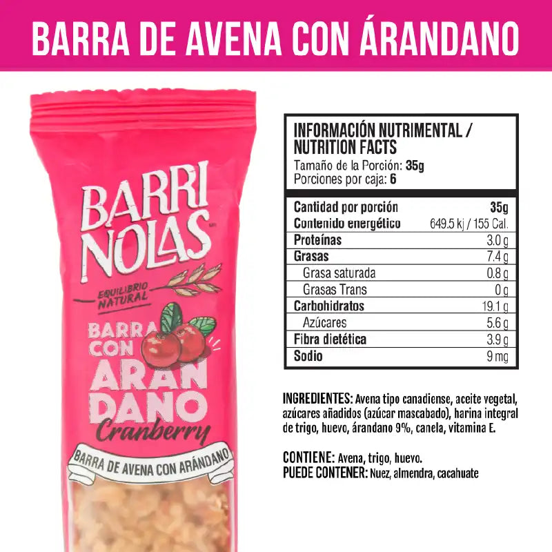 Caja de seis piezas de barras de avena con arándano
