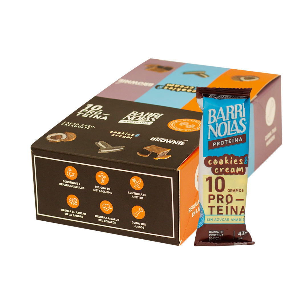 AUTOEXHIBDOR BARRINOLAS PROTEÍNA – 15 Barritas Cookies & Cream