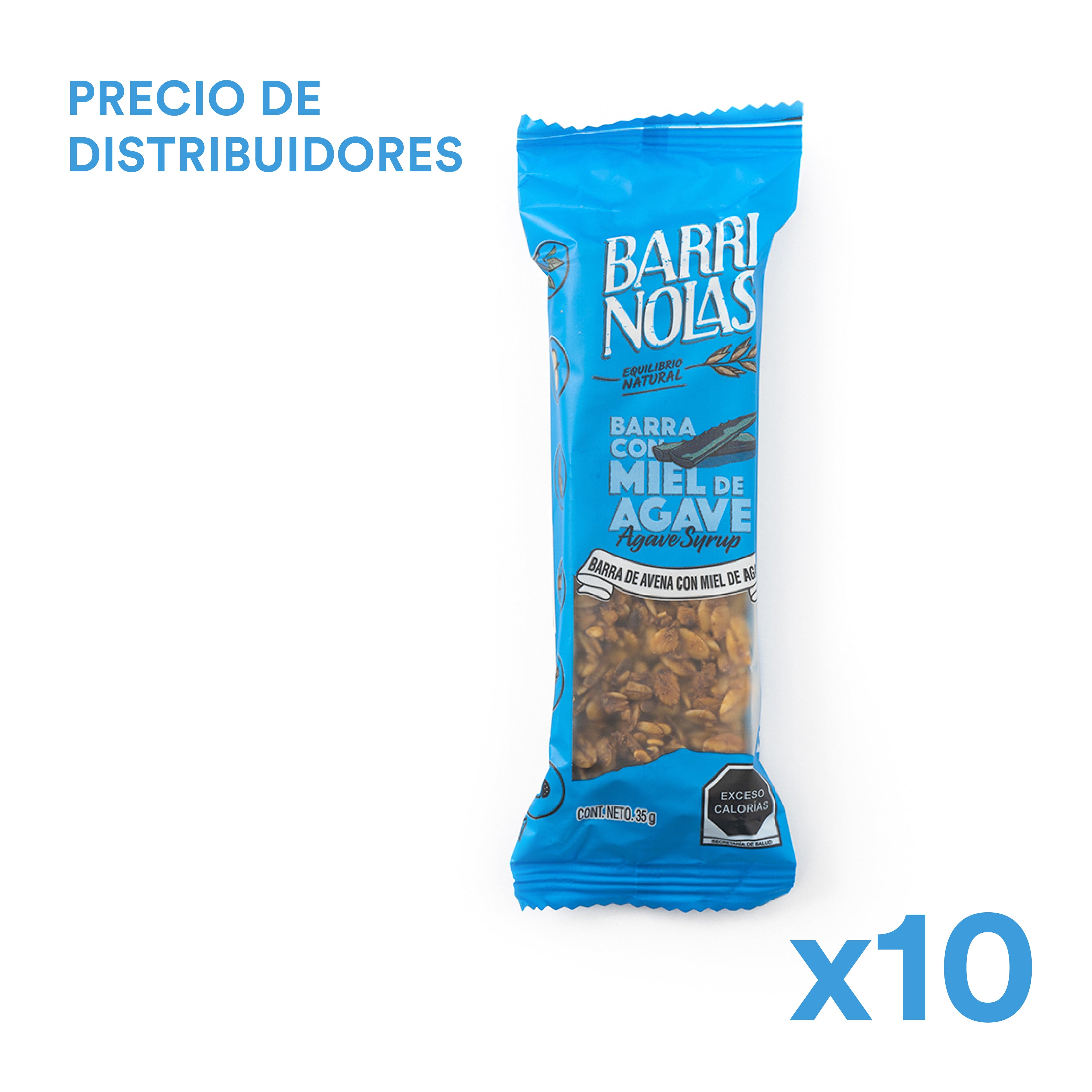 Paquete de distribuidores de 10 barras de avena con miel de agave