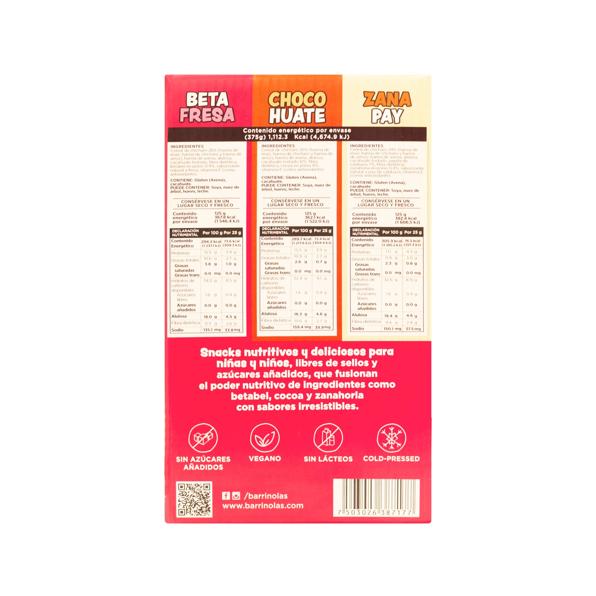 Barrinolas Kids | 15 Mix Pack Barritas Sabor ChocoHuate, ZanaPay y BetaFresa