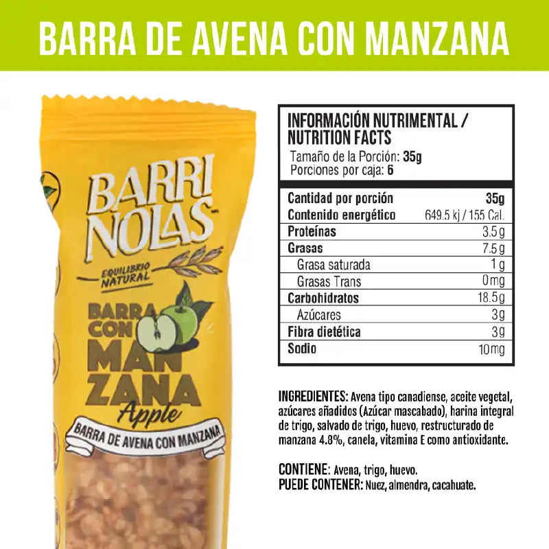 Caja de seis piezas de barras de avena con manzana