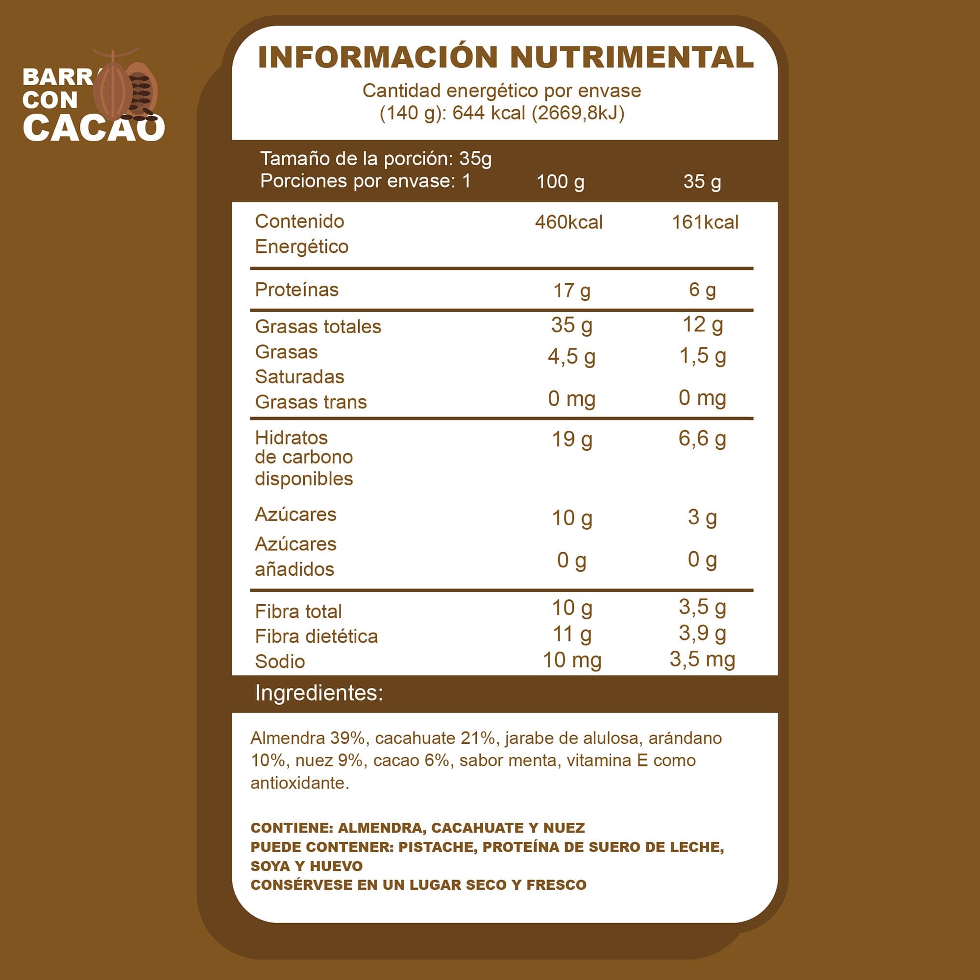 tabla nutrimental nuwa cacao