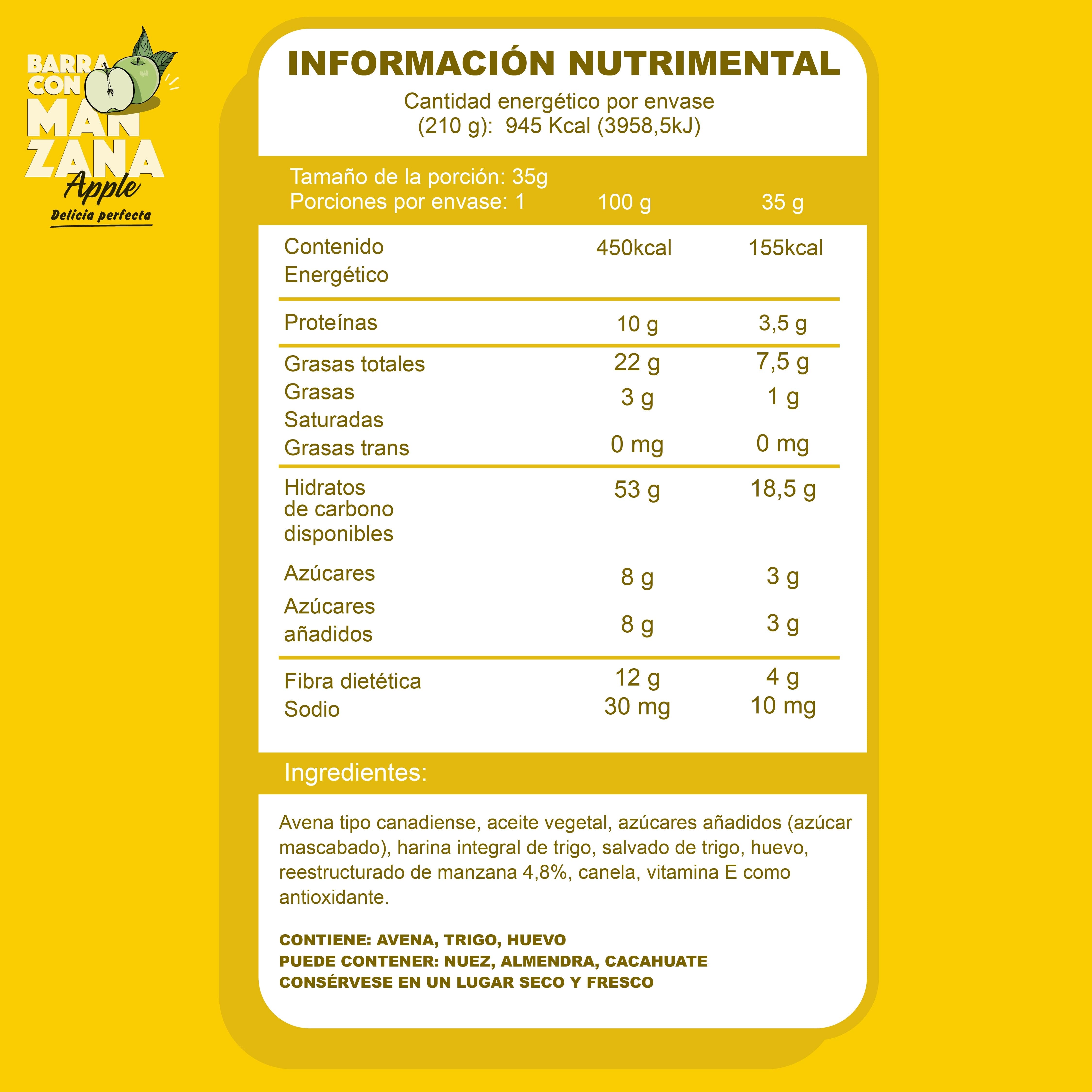 Caja de seis piezas de barras de avena con manzana