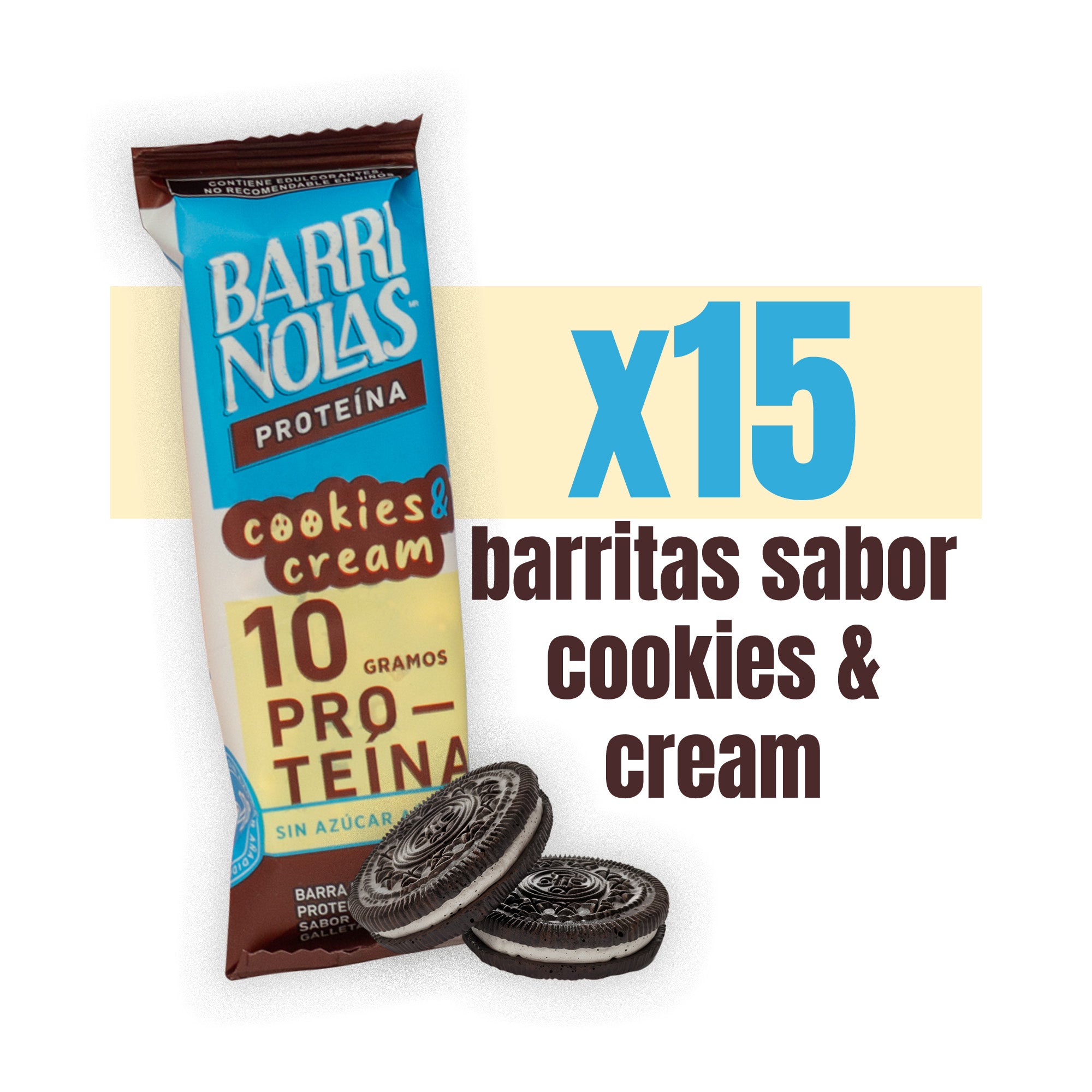 AUTOEXHIBDOR BARRINOLAS PROTEÍNA – 15 Barritas Cookies & Cream