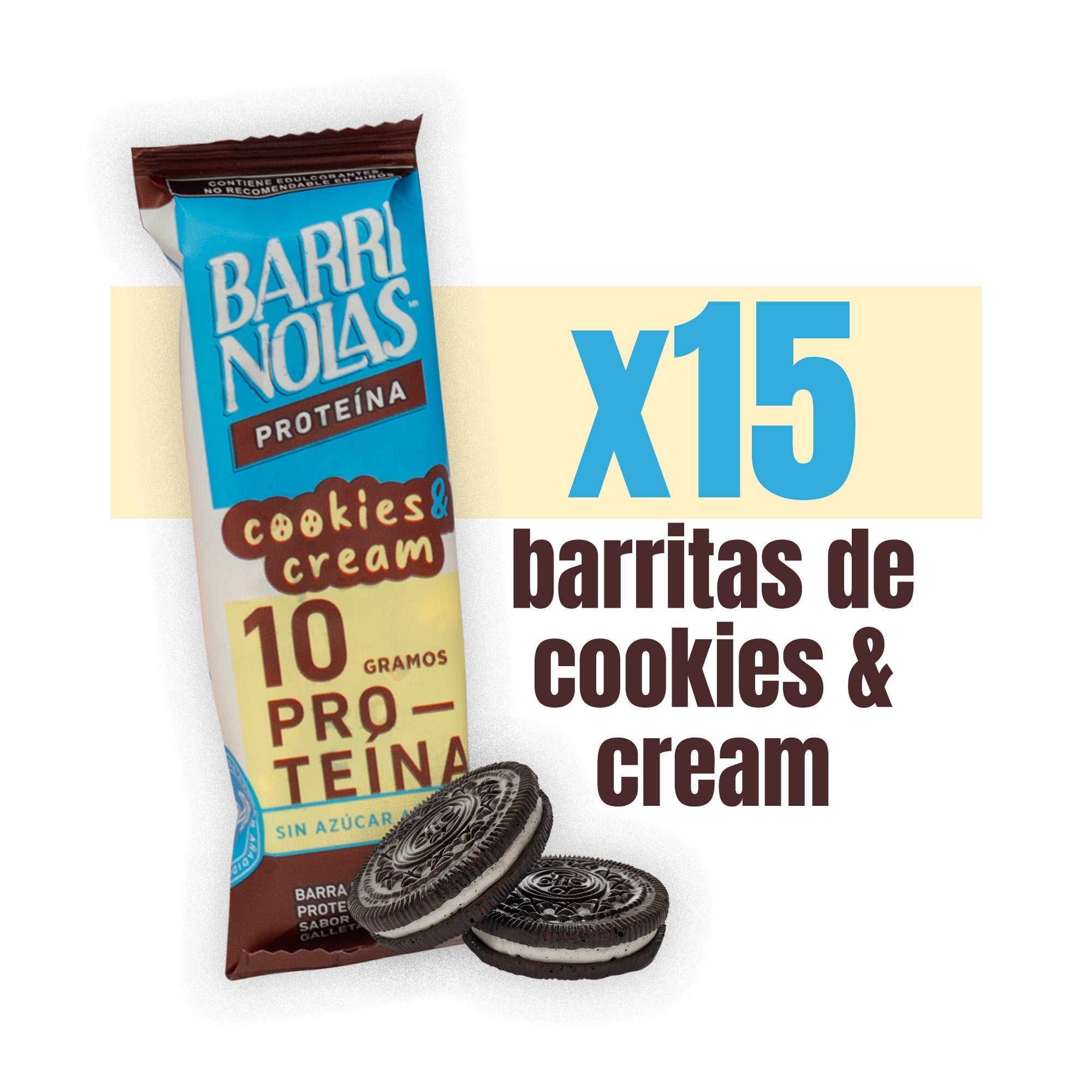 AUTOEXHIBDOR BARRINOLAS PROTEÍNA – 15 Barritas Cookies & Cream