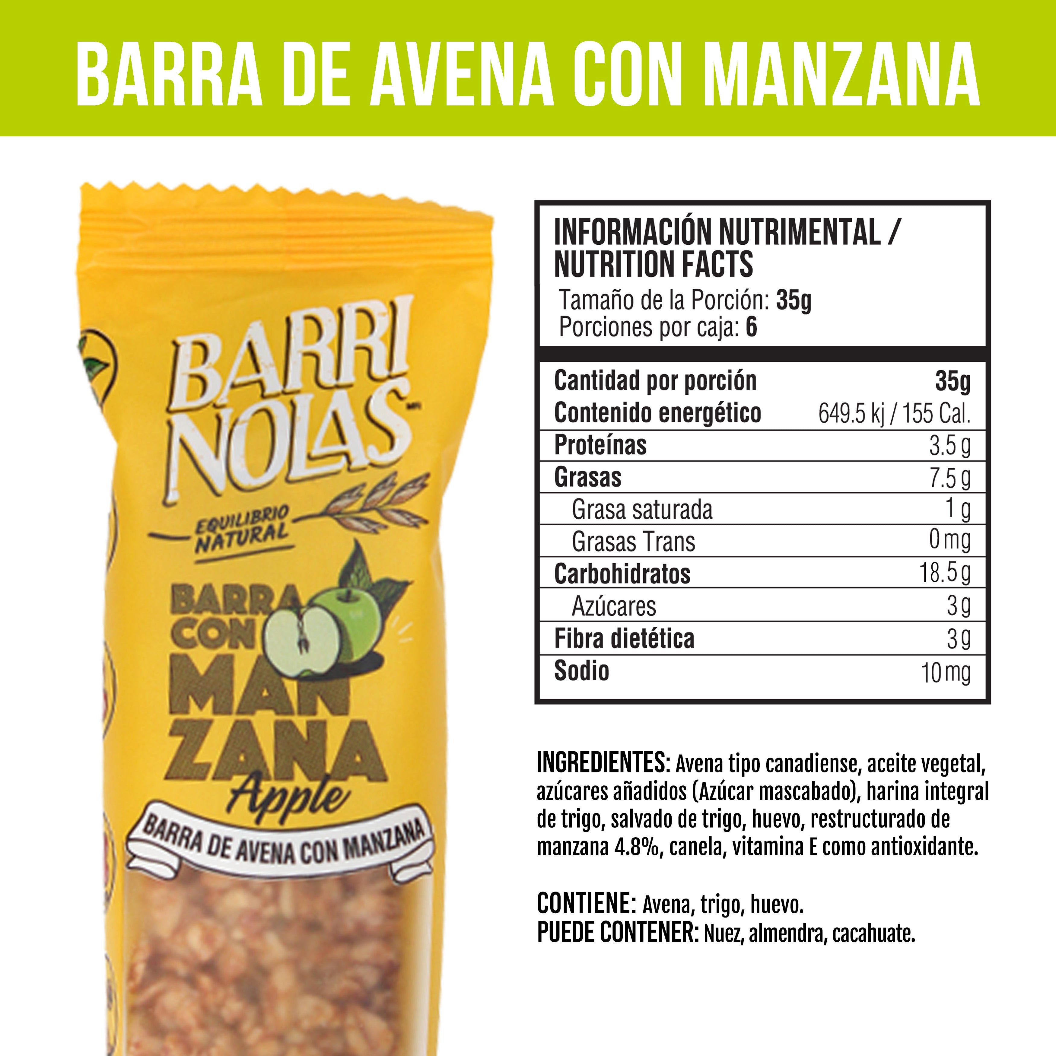 Paquete de distribuidores de 10 barras de avena con manzana