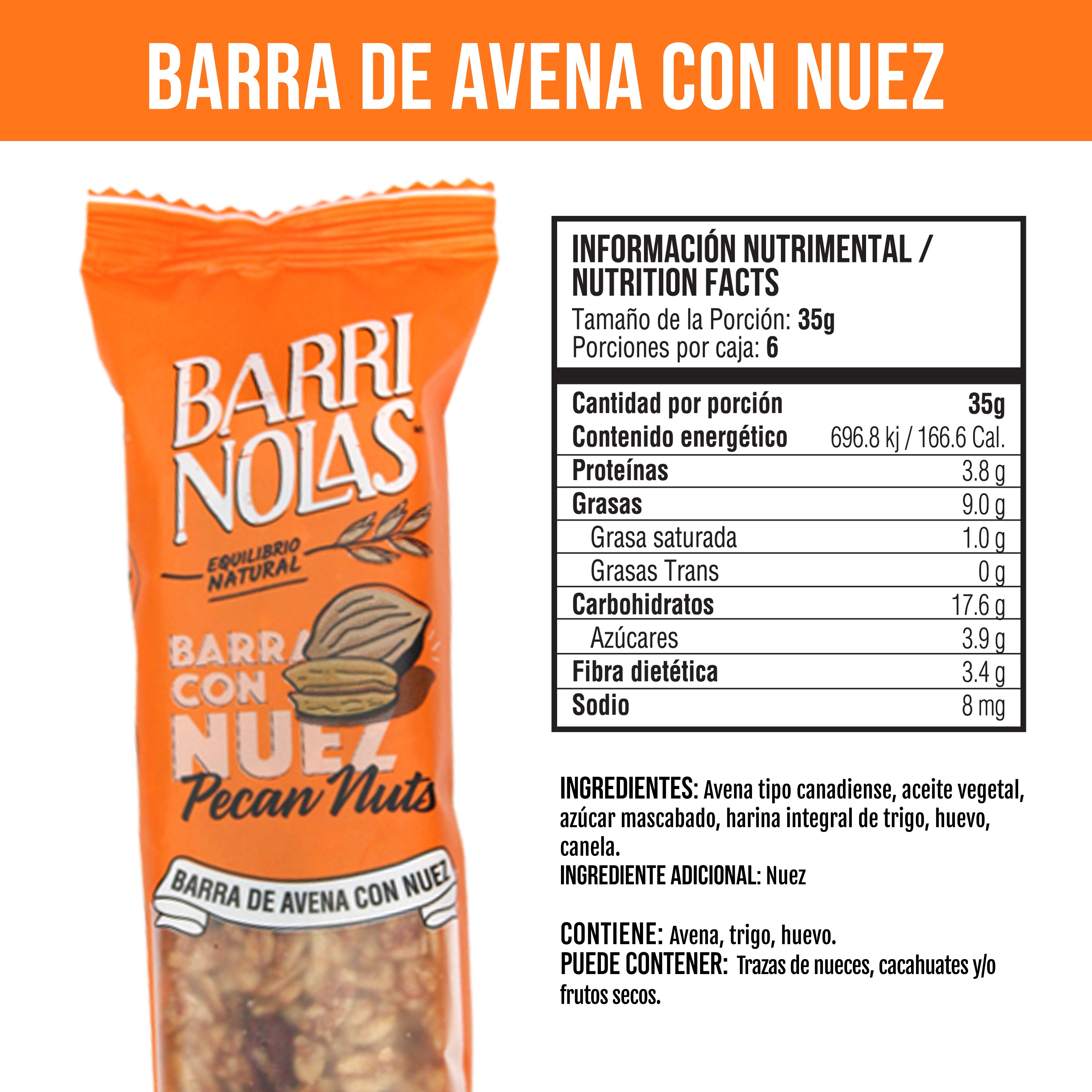 Autoexhibidor Barrinolas | 15 Barras de Avena con Nuez