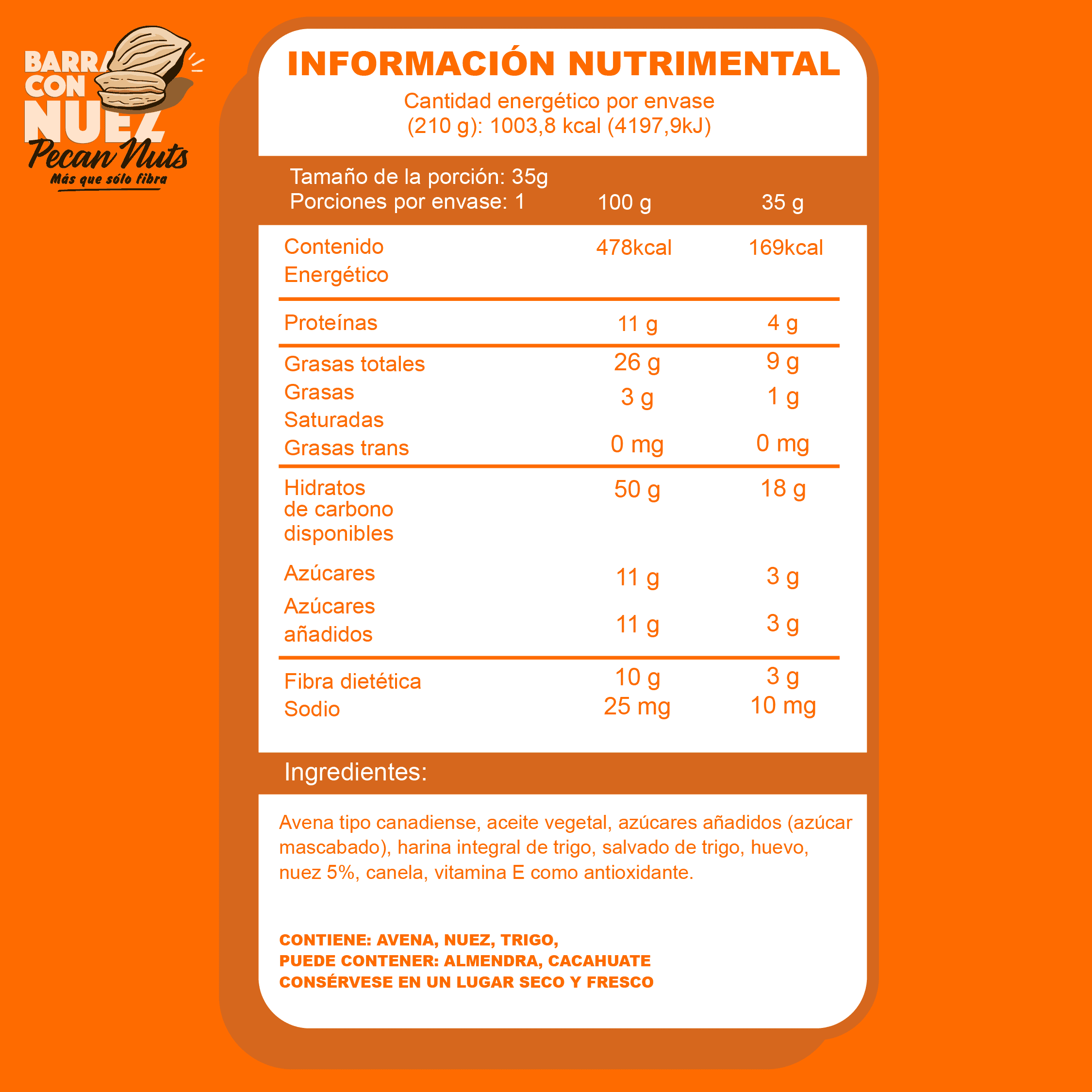 Caja de seis piezas de barras de avena con nuez