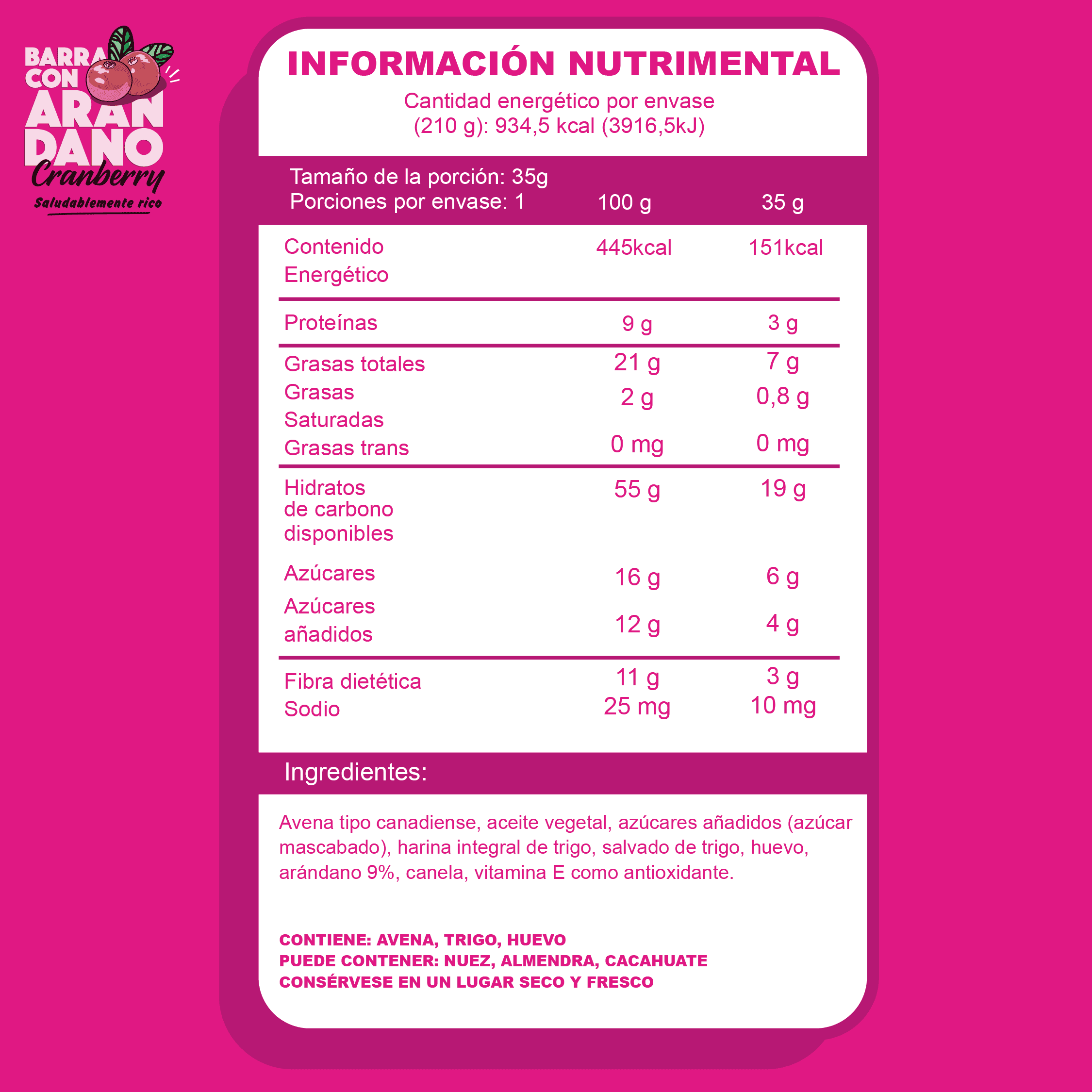 Barra de avena con arándano