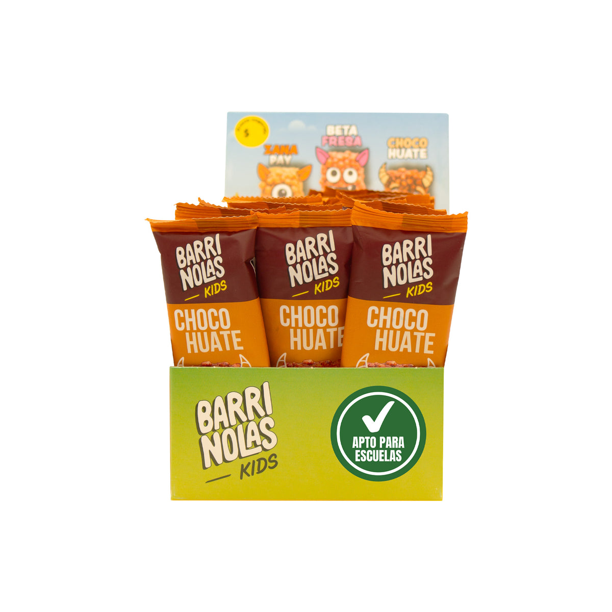 Autoexhibidor Barrinolas Kids | 15 Barras ChocoHuate (Cacao + Crema de Cacahuate)