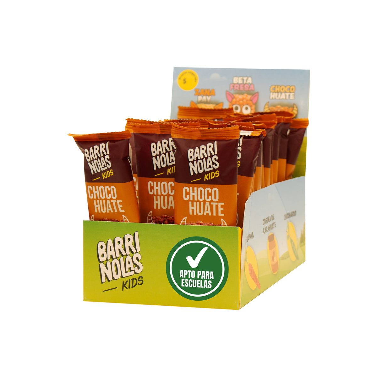 Autoexhibidor Barrinolas Kids | 15 Barras ChocoHuate (Cacao + Crema de Cacahuate)