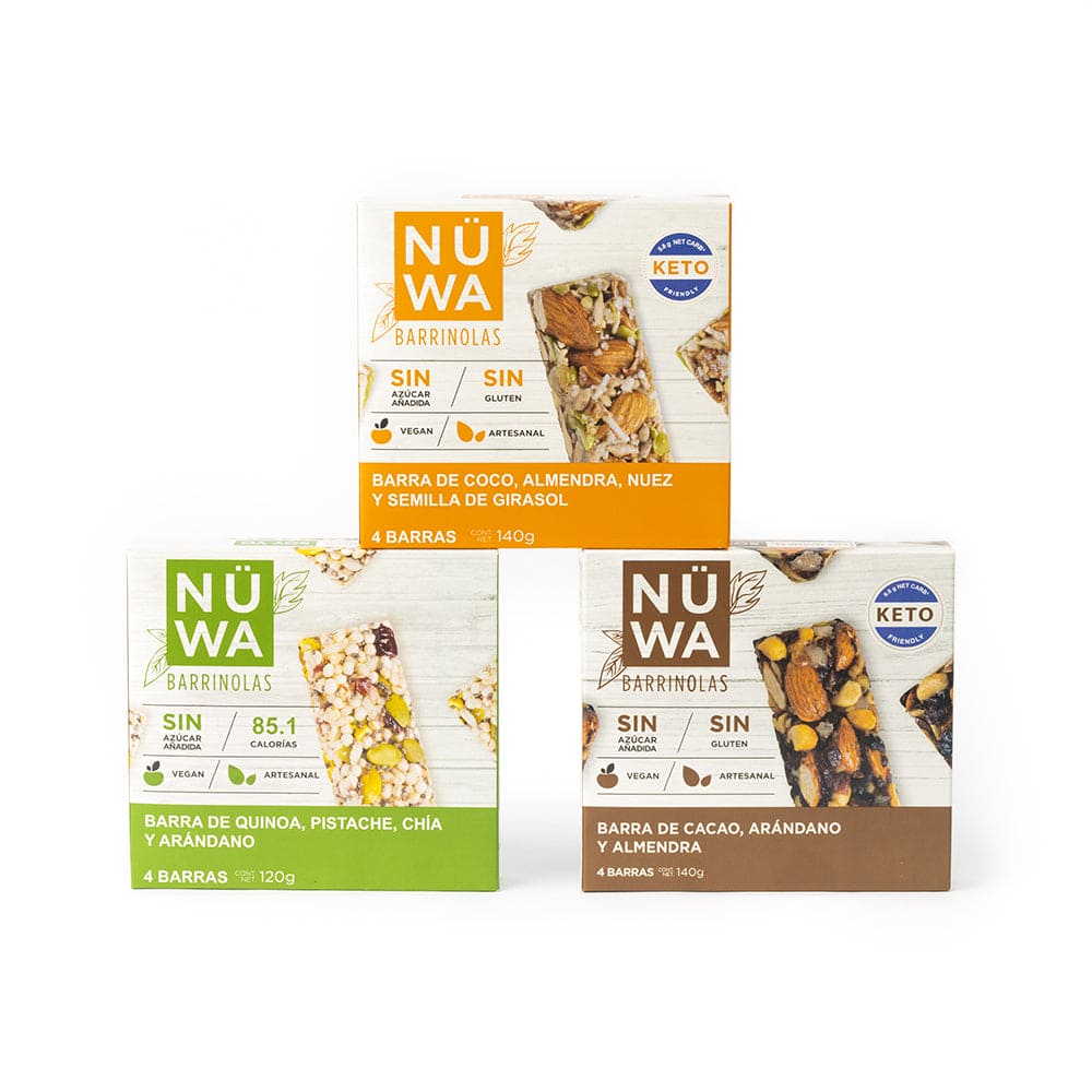 NÜwa Mix De Barras 24 Piezas Sabor Cacao Coco Y Quinoa