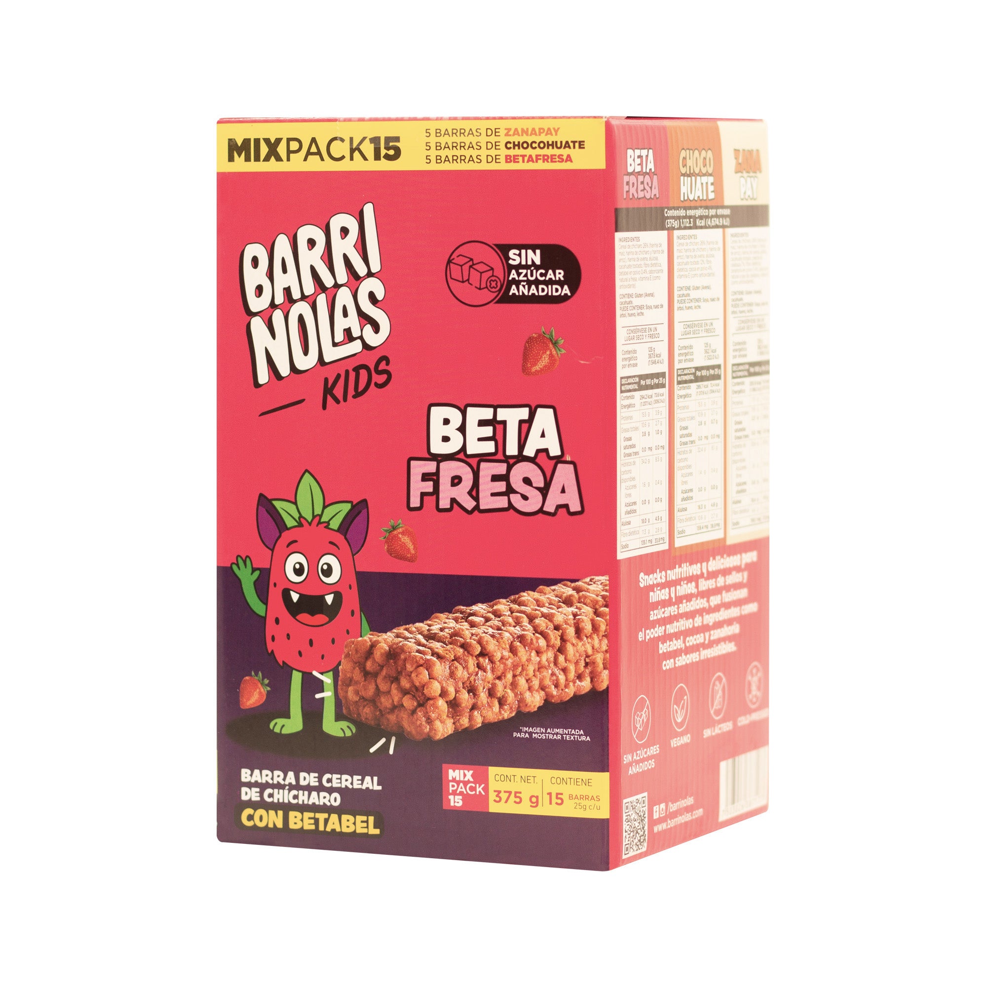 Barrinolas Kids | 15 Mix Pack Barritas Sabor ChocoHuate, ZanaPay y BetaFresa