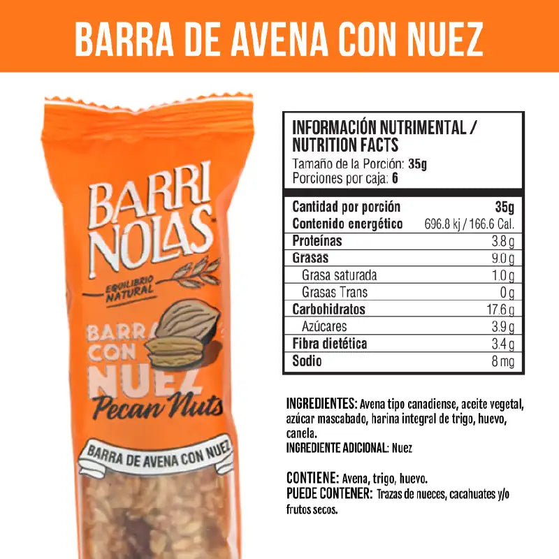 Caja de seis piezas de barras de avena con nuez