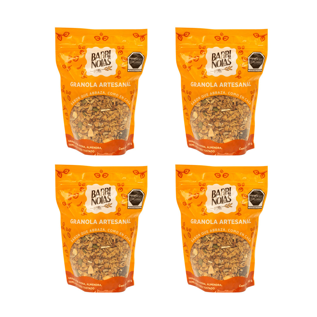 Paquete de cuatro bolsas de granola tradicional