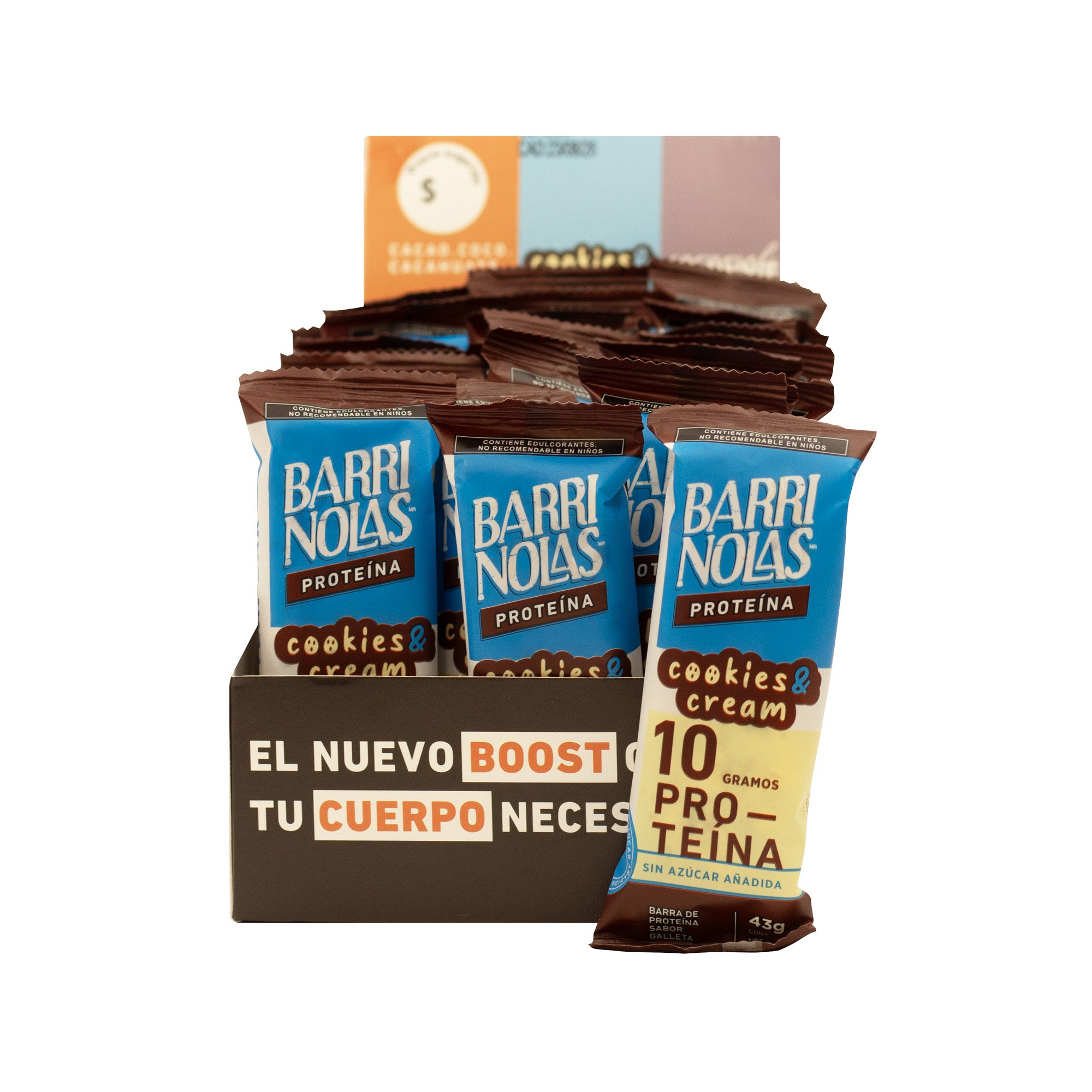 AUTOEXHIBDOR BARRINOLAS PROTEÍNA – 15 Barritas Cookies & Cream