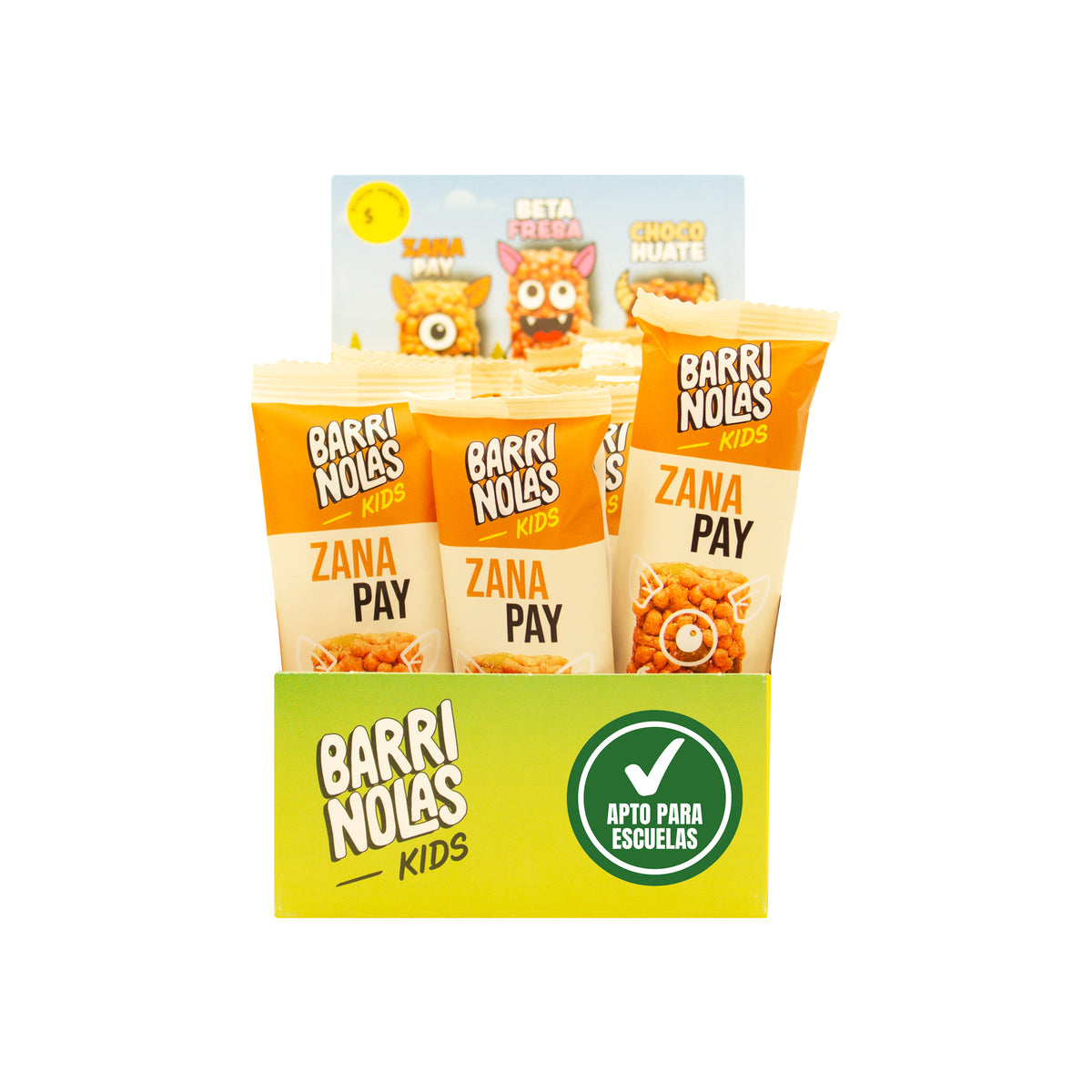 Autoexhibidor Barrinolas Kids | 15 Barras ZanaPay (Zanahoria + Pay de Calabaza)