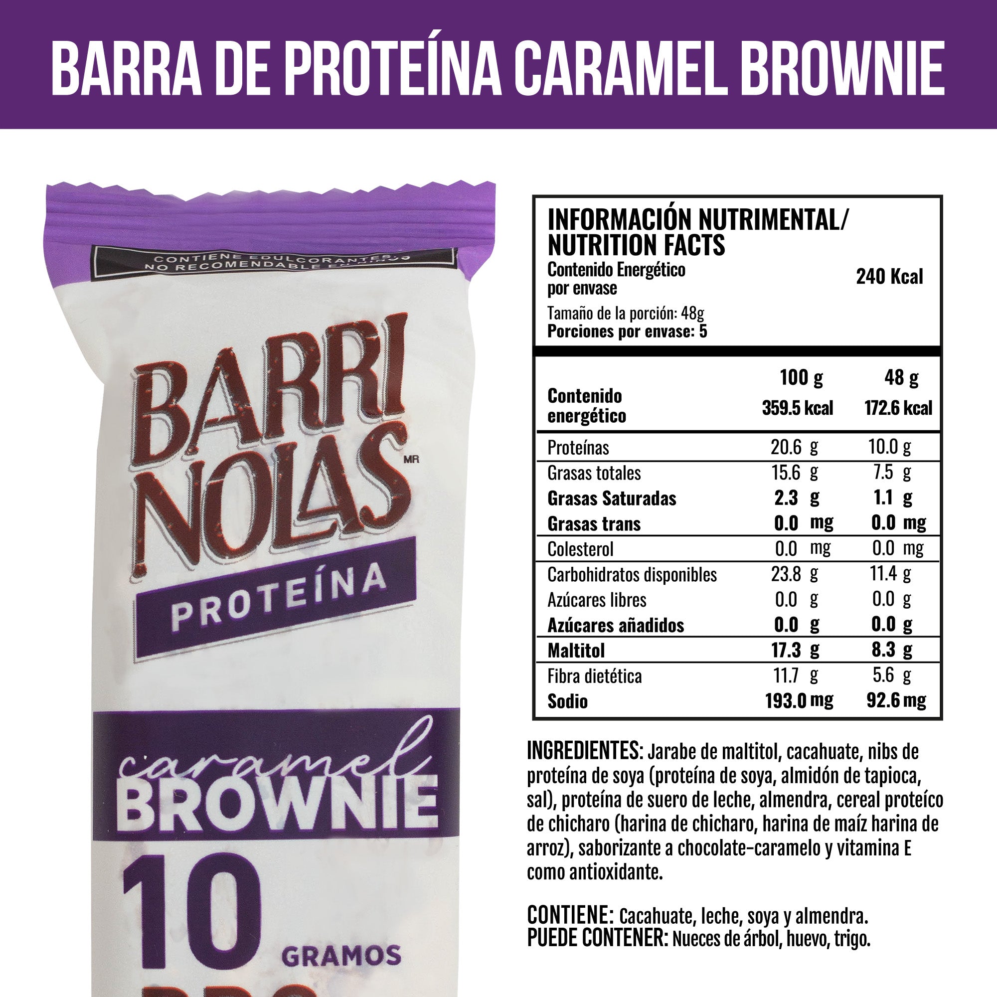 BARRINOLAS PROTEÍNA – Caramel Brownie Barrita Individual 48g